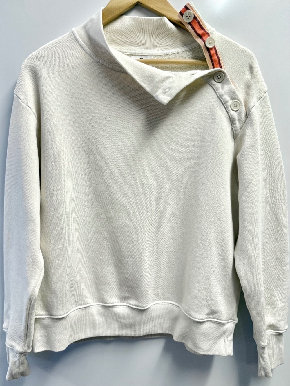 Sundry Sweatshirt Eggshell White Button Neck Size 1 Small
